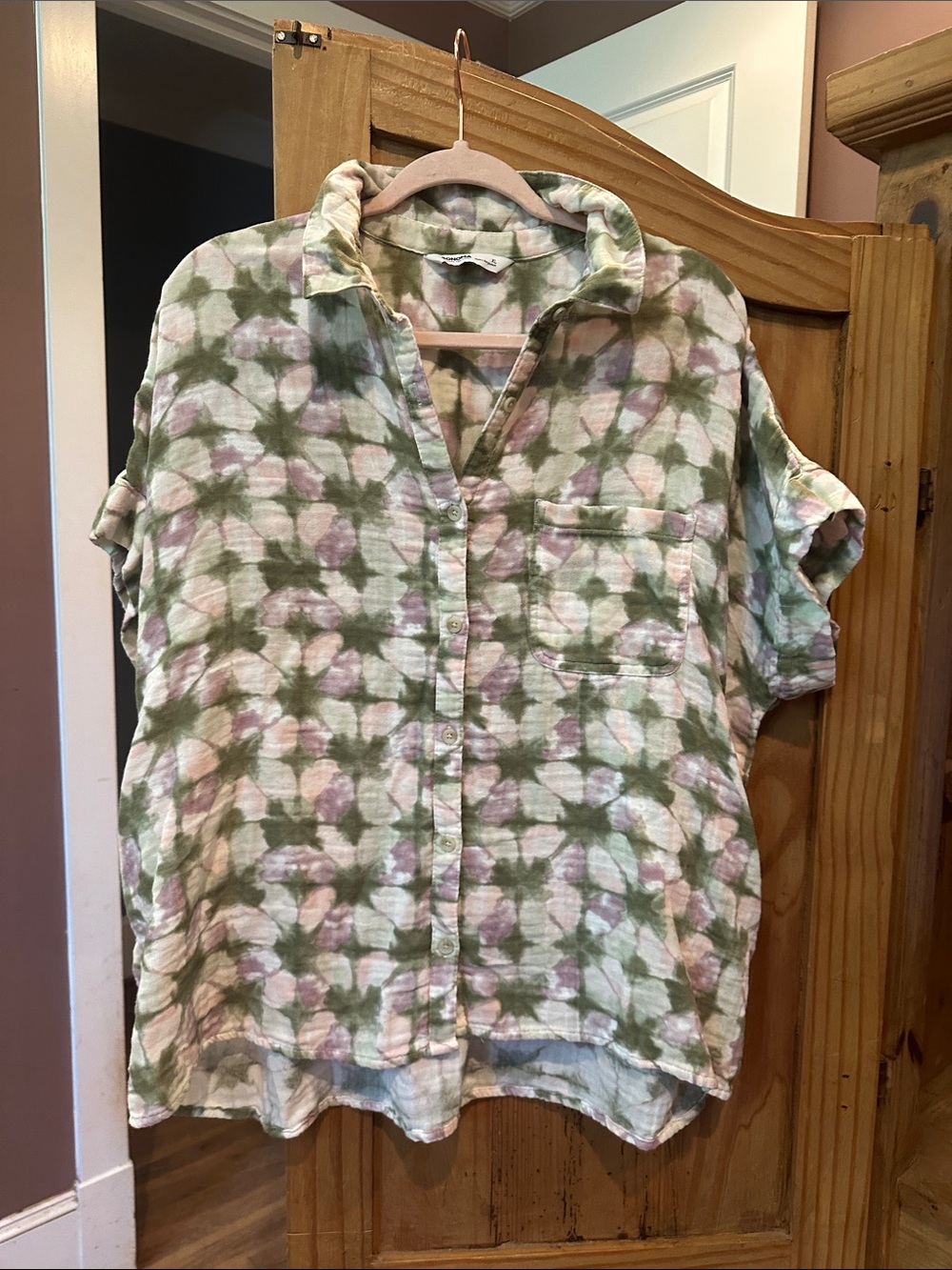SONOMA Tie-Dye Button-Up Shirt — Green & Pink